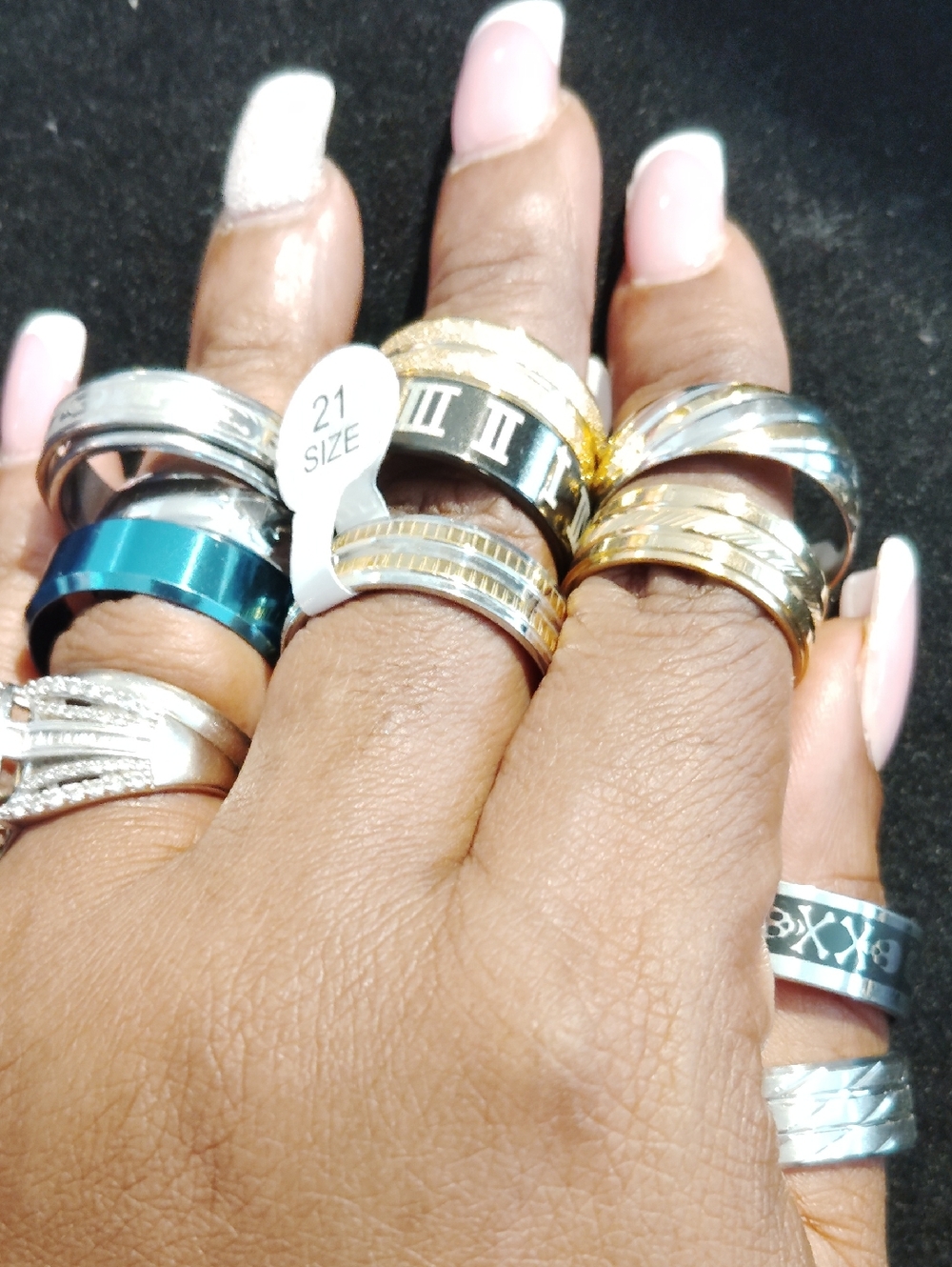 20 Asrt Stainless Steel Rings Gold, Silver, and Teal Sizes Range From 9-13